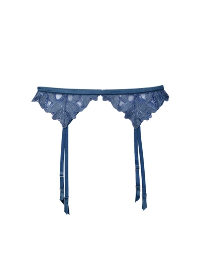Fleur Du Mal Denim Lily Embroidery Garter Belt In Denim