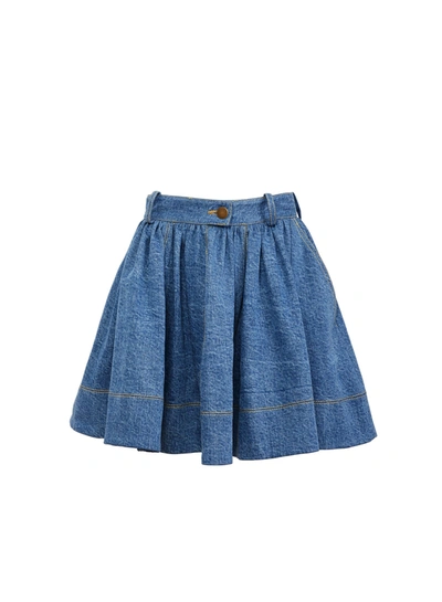 Shop Fleur Du Mal Denim Flare Skirt In Medium Wash Denim