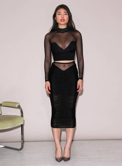 Shop Fleur Du Mal Ruched Midi Skirt In Black