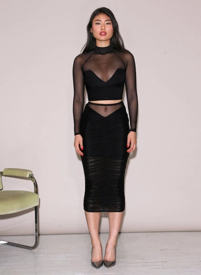 Fleur Du Mal Ruched Midi Skirt In Black