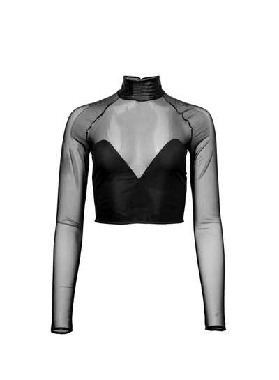 Fleur Du Mal Mesh Mock-neck Crop Top In Black