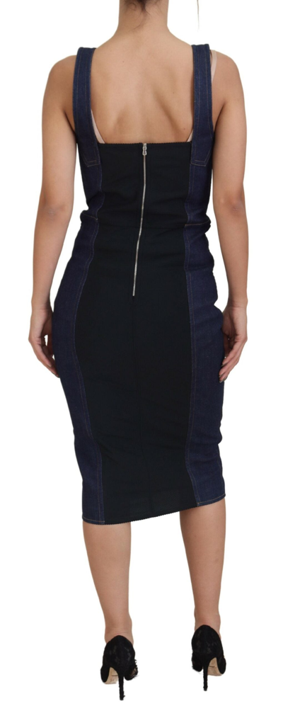 Shop Dolce & Gabbana Dark Blue Cotton Denim Sheath Midi Women's Dress