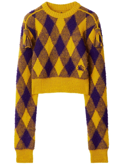 Shop Burberry Argyle Wool Sweater In Yellow & Orange