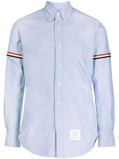 Shop Thom Browne Rwb Stripe Cotton Shirt In Blue