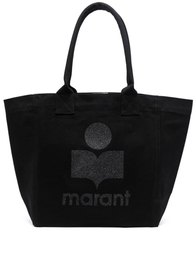 Isabel Marant Small Yenky Festive Studded Logo Canvas Tote In Black