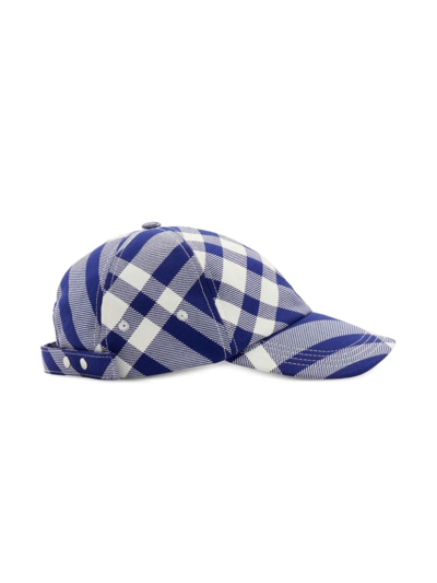 Shop Burberry Check-plaid Cotton Baseball Cap In Blue