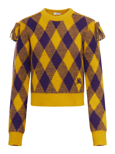 Shop Burberry Argyle Logo Embroidered Sweater In Multi