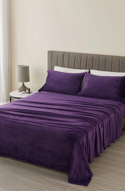 Shop Woven & Weft Solid Plush Velour Sheet Set In Purple