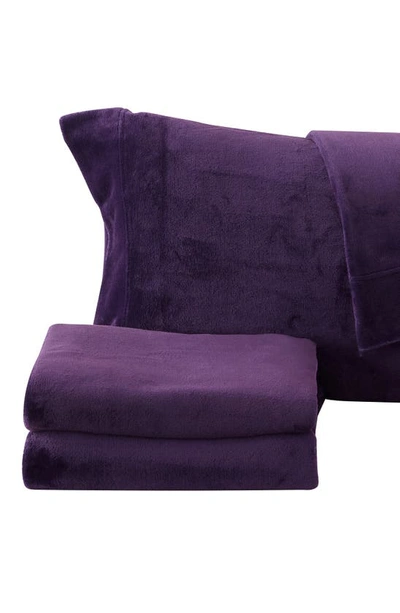 Woven & Weft Solid Plush Velour Sheet Set In Purple