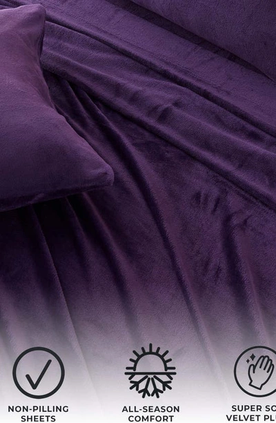 Woven & Weft Solid Plush Velour Sheet Set In Purple