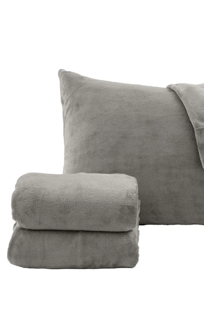 Woven & Weft Solid Plush Velour Sheet Set In Grey
