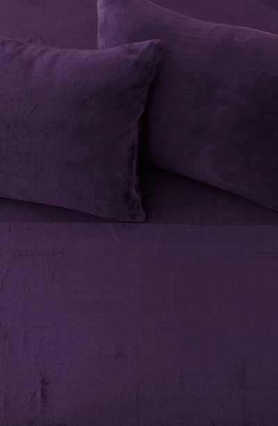Woven & Weft Solid Plush Velour Sheet Set In Purple