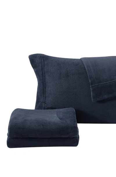 Woven & Weft Solid Plush Velour Sheet Set In Navy