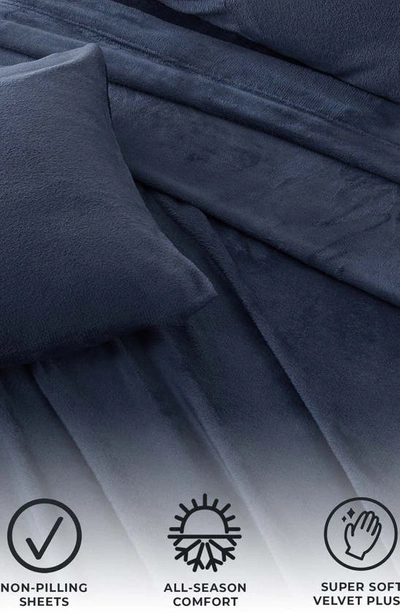 Woven & Weft Solid Plush Velour Sheet Set In Navy