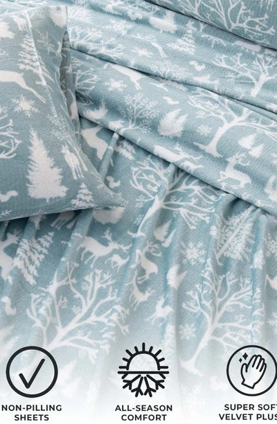 Woven & Weft Printed Plush Velour Sheet Set In Enchanted Woods - Blue