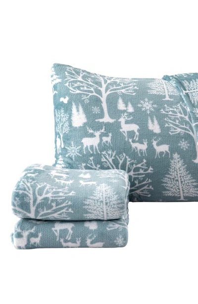 Woven & Weft Printed Plush Velour Sheet Set In Enchanted Woods - Blue