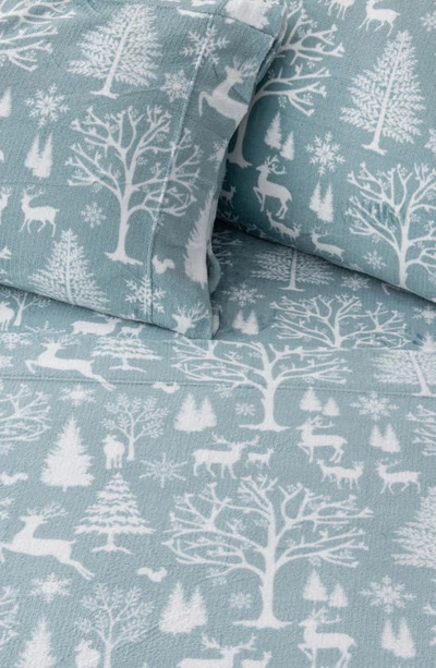 Woven & Weft Printed Plush Velour Sheet Set In Enchanted Woods - Blue