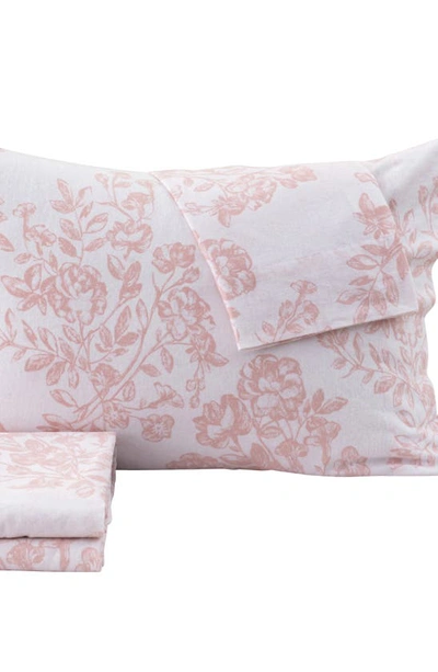Woven & Weft Turkish Cotton Windowpane Printed Flannel Sheet Set In Toile - Blush Pink