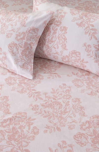 Woven & Weft Turkish Cotton Windowpane Printed Flannel Sheet Set In Toile - Blush Pink