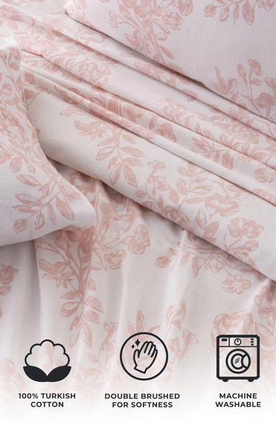 Woven & Weft Turkish Cotton Windowpane Printed Flannel Sheet Set In Toile - Blush Pink