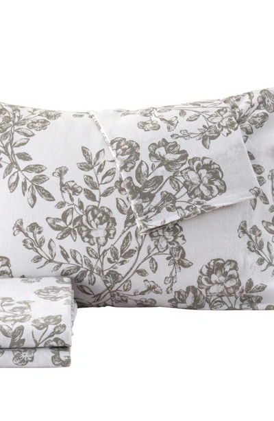 Woven & Weft Turkish Cotton Windowpane Printed Flannel Sheet Set In Toile - Grey