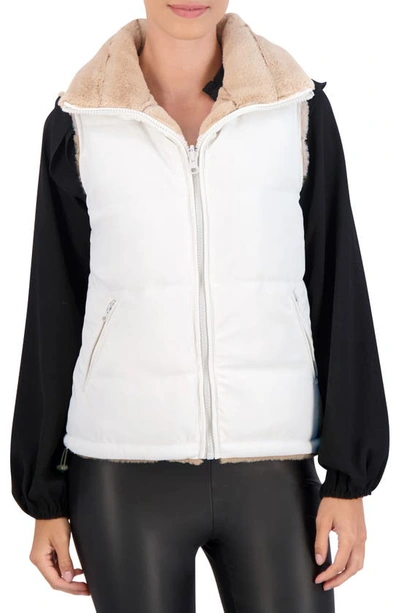 Shop Ookie & Lala Water Resistant Reversible Faux Fur Puffer Vest In Ivory