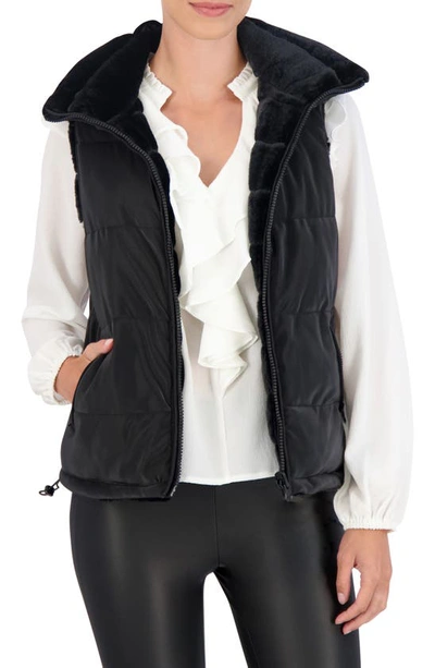 Shop Ookie & Lala Water Resistant Reversible Faux Fur Puffer Vest In Black