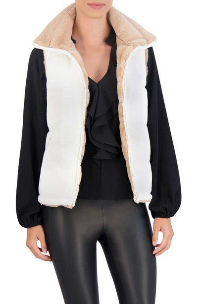 Ookie & Lala Water Resistant Reversible Faux Fur Puffer Vest In Ivory