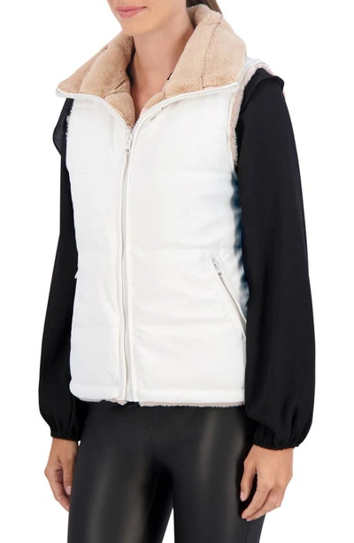 Ookie & Lala Water Resistant Reversible Faux Fur Puffer Vest In Ivory