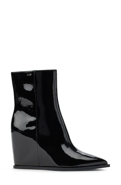 Dkny Iris Pointed Toe Wedge Bootie In Black