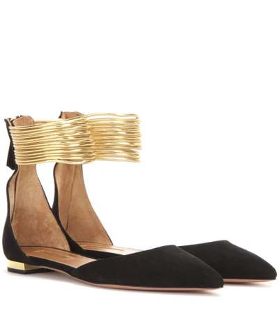 Shop Aquazzura Hello Lover Suede And Metallic Leather Ballerinas In Llack