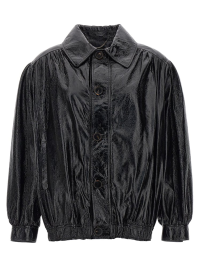 Shop Alessandra Rich Long Sleeved Buttoned Bomber Jacket In Black