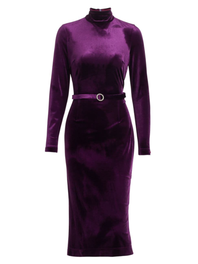 Shop Ldt Women's Romy Velvet Belted Midi-dress In Cranberry