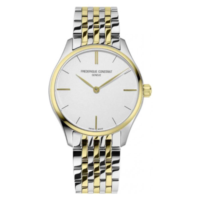 Shop Frederique Constant Slimline Gents Quartz White Dial Watch Fc-200v5s33b In Two Tone  / Gold / Gold Tone / White / Yellow