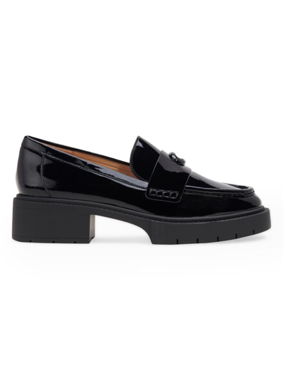 Shop Coach Women's Leah 38mm Patent Leather Loafers In Black