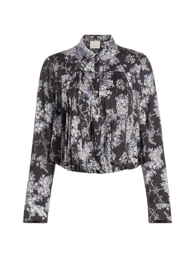 Shop Cinq À Sept Women's Holiday Jamie Floral Pleated Top In Black Multi
