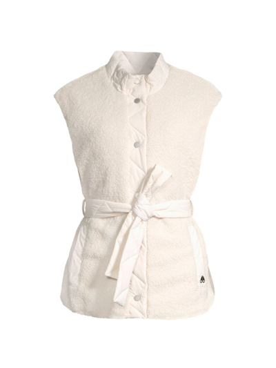 Shop Moose Knuckles Women's St. Clair Belted Sherpa Vest In Ivory