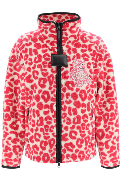 Shop Moncler Genius 1 Moncler Jw Anderson Leopard Print Fleece Zip Up Sweatshirt With Teddy Patch