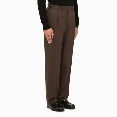 Shop Pt Torino Taupe Regular Wool Trousers