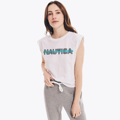 Shop Nautica Womens Sleeveless Logo T-shirt In White