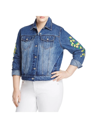 Shop Bagatelle Plus Womens Lemon Embroidered Denim Jacket In Multi