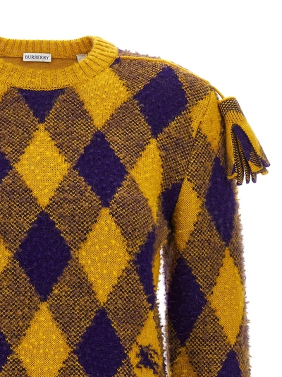 Shop Burberry Argyle Sweater, Cardigans Yellow