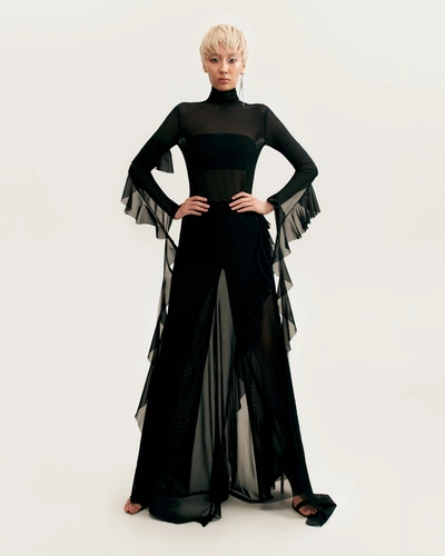 Milla Chic Sheer Co-ord Set In Black, Xo Xo In Black