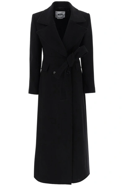 Shop Msgm Double Breasted Coat In Wool Blend