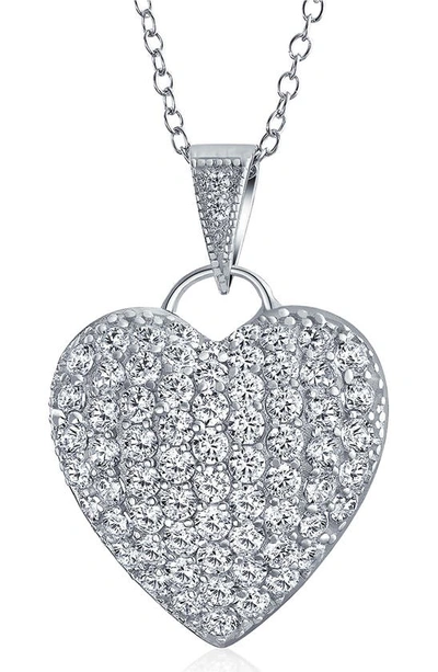 Bling Jewelry Romantic Elegant Large Pave Cubic Zirconia Cz Puff Heart Shape Pendant Necklace For Women Teen .925 In Clear