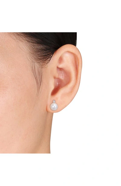 Shop Delmar Freshwater Pearl & Diamond Stud Earrings In White