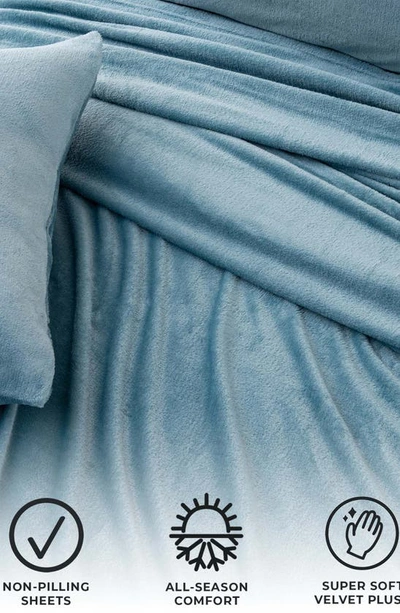 Woven & Weft Solid Plush Velour Sheet Set In Blue Surf