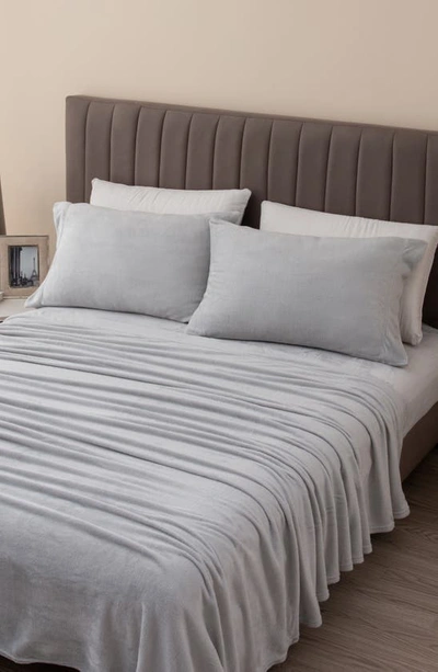 Shop Woven & Weft Solid Plush Velour Sheet Set In Light Grey