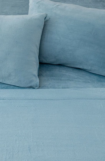 Woven & Weft Solid Plush Velour Sheet Set In Blue Surf