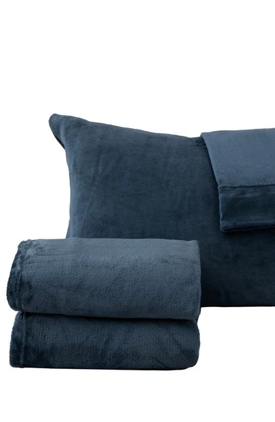 Woven & Weft Solid Plush Velour Sheet Set In Denim Blue